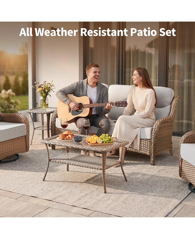 Pocassy Wicker Outdoor Patio Furniture Set 3 Pieces Patio Conversation Set, Rattan Sofa Couch with Ottomans for Deck Porch and Garden