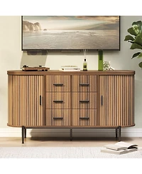 homfan 59 Inch Modern Fluted Sideboard Dresser, Buffet Cabinet with 6 Drawers, 2 Door Cabinets and Built-in Shelves for Home Storage