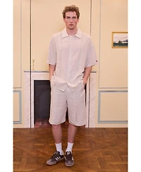 Pcfg Men's Daydreamers Short Sleeve Linen Shirt With Stitch Detail