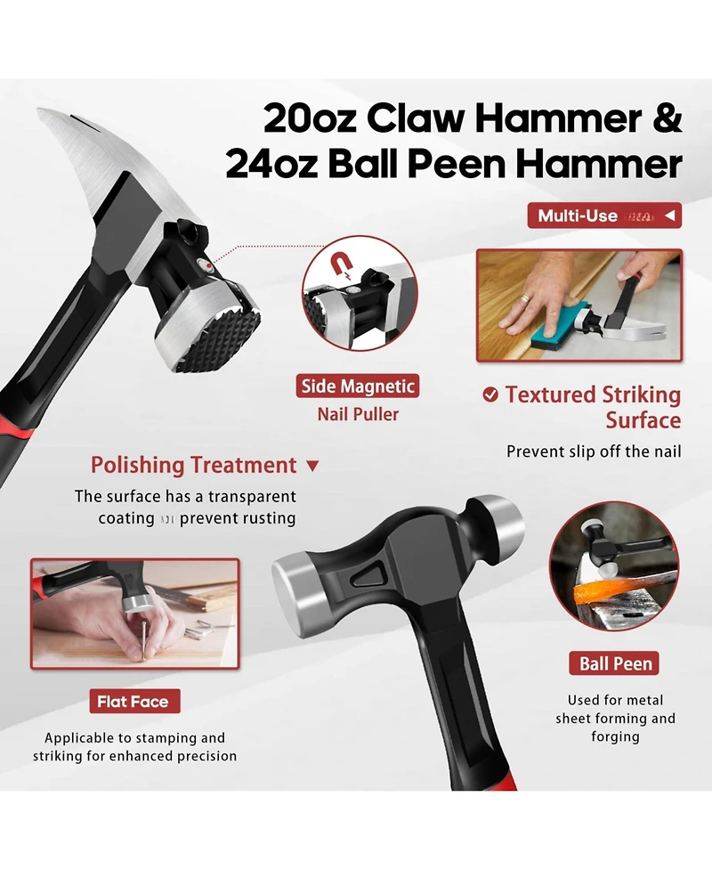 Xdovet Hammer Set Carbon Steel Rubber Grip