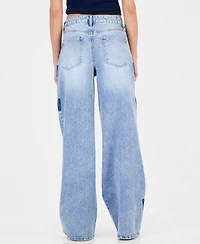 Madden Girl Juniors' 90s Skater High-Rise Wide-Leg Butterfly Embroidery Jeans