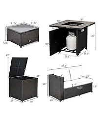 Sugift 5-Piece Patio Furniture Set with 30 in Gas Fire Pit Table and Wicker Loveseats