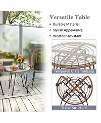 Sugift 3 Pieces Patio Rattan Bistro Set with Cushion