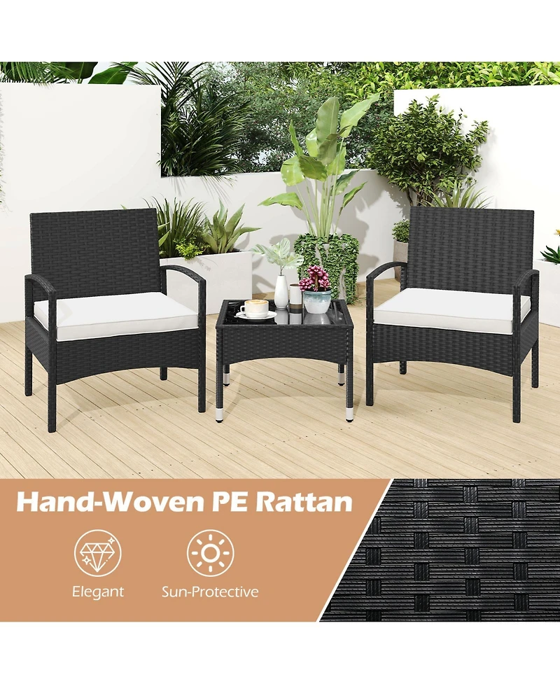 Sugift 3-Piece Patio Furniture Set Rattan Bistro Chairs with Table