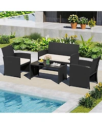 Sugift 4 Pieces Patio Furniture Set with Tempered Glass Tabletop and Removable Cushion