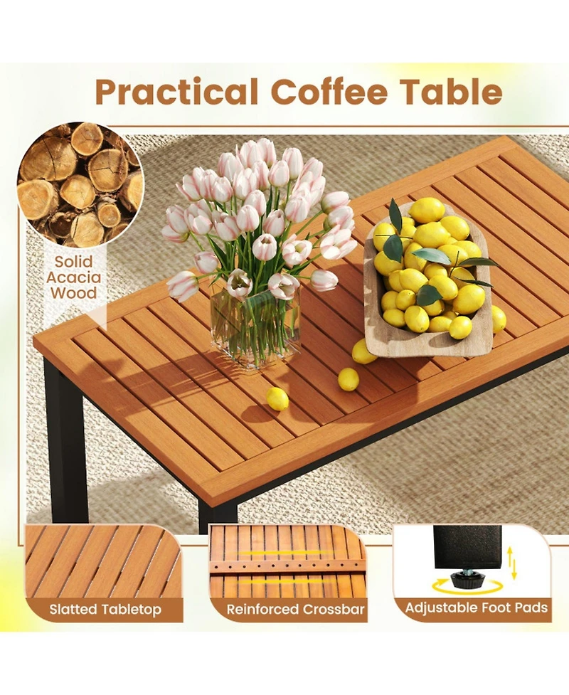Sugift 4-Piece Acacia Wood Patio Seating Set with Slatted Coffee Table