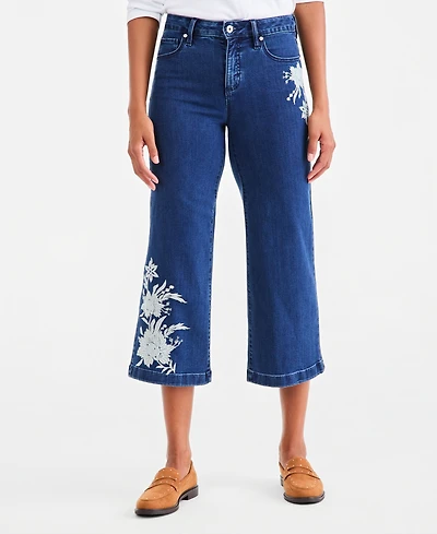 Style & Co Petite Freya High-Rise Wide-Leg Floral-Embroidered Jeans, Macy's Exclusive
