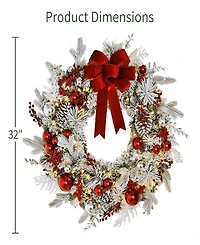 Puleo International 32" Pre-Lit Flocked Artificial Christmas Wreath