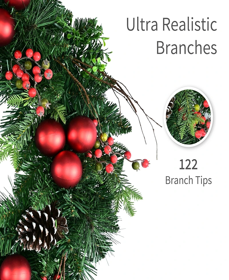 Puleo International 26" Battery-Operated Pre-Lit Artificial Wreath