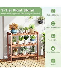 Sugift 3-Tier Solid Wood Plant Stand with Slatted Shelves