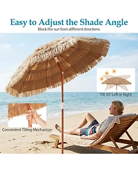 Sugift Thatched Beach Umbrella with Push Button Tilt and Carrying Bag Set of 2