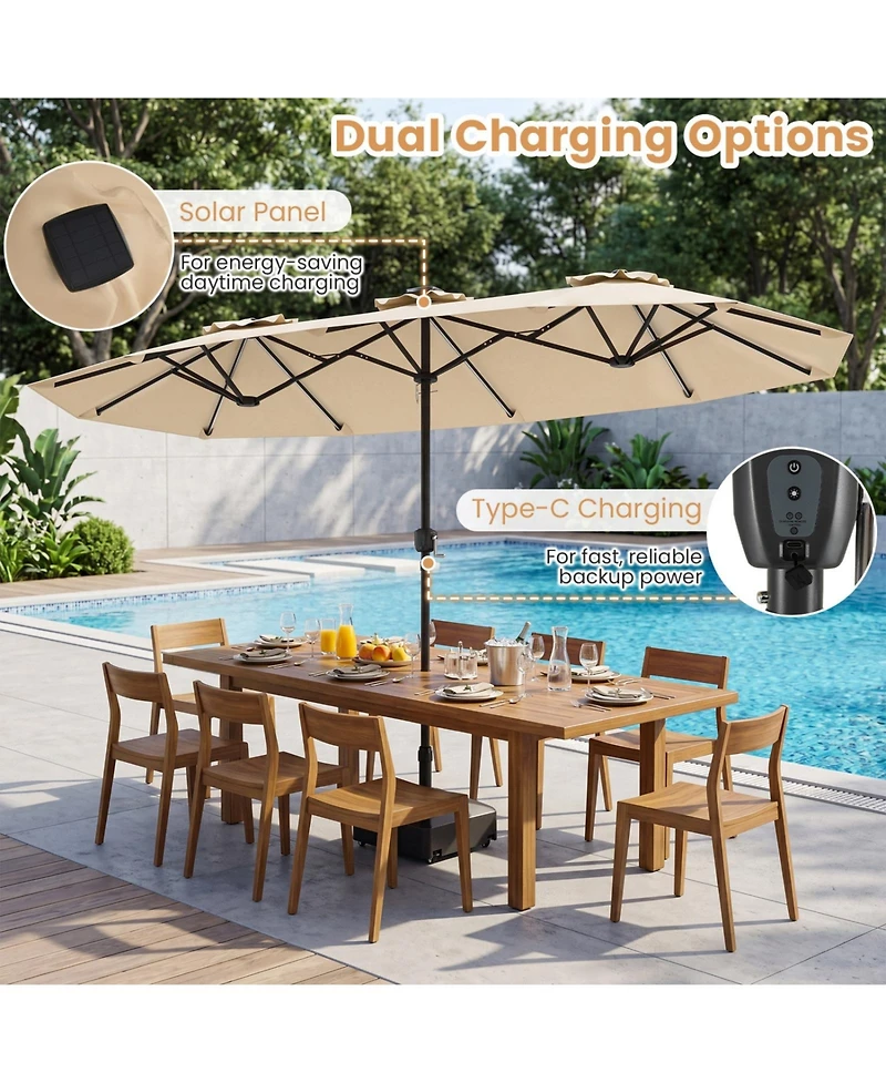 Sugift Double-Sided Patio Solar Color Changing Led Umbrella with Crank Lift