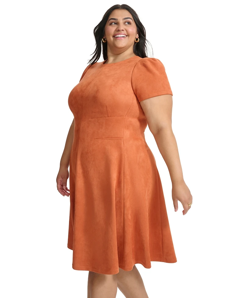 Calvin Klein Plus Scuba Seamed Crewneck Fit & Flare Dress