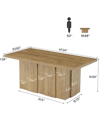 Tribesigns 47" Farmhouse Coffee Table, Rectangular Wooden Coffee Table with Fluted Base, Oak Finish Center Table, Heavy Duty Cocktail Tea Table
