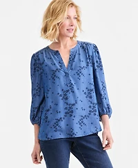 Style & Co Women's Printed Chambray Split Neck Blouse, Macy's Exclusive