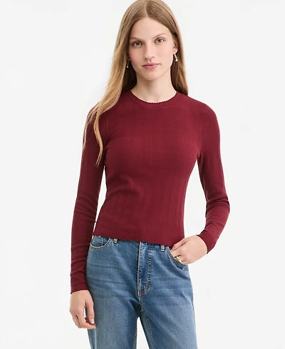 On 34th Women's Long-Sleeve Pointelle Cropped Romy T-Shirt, Macy's Exclusive