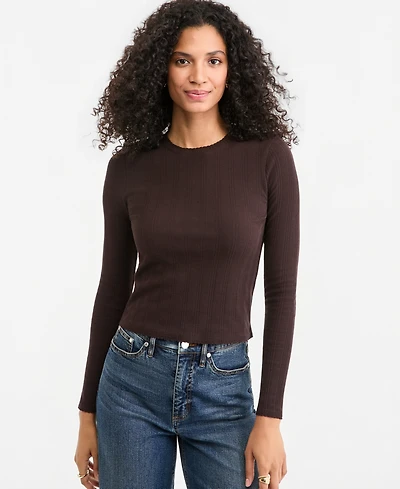 On 34th Women's Long-Sleeve Pointelle Cropped Meet & Greet T-Shirt, Macy's Exclusive