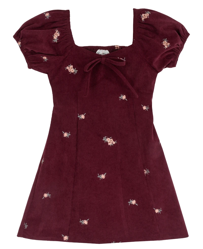 Rare Editions Girls' 7-16 Embroidered Corduroy Dress