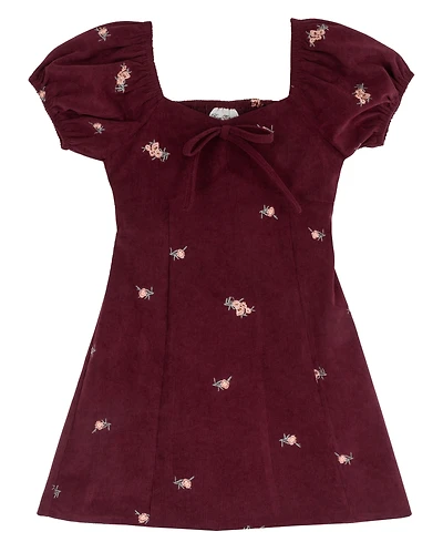 Rare Editions Girls' 7-16 Embroidered Corduroy Dress