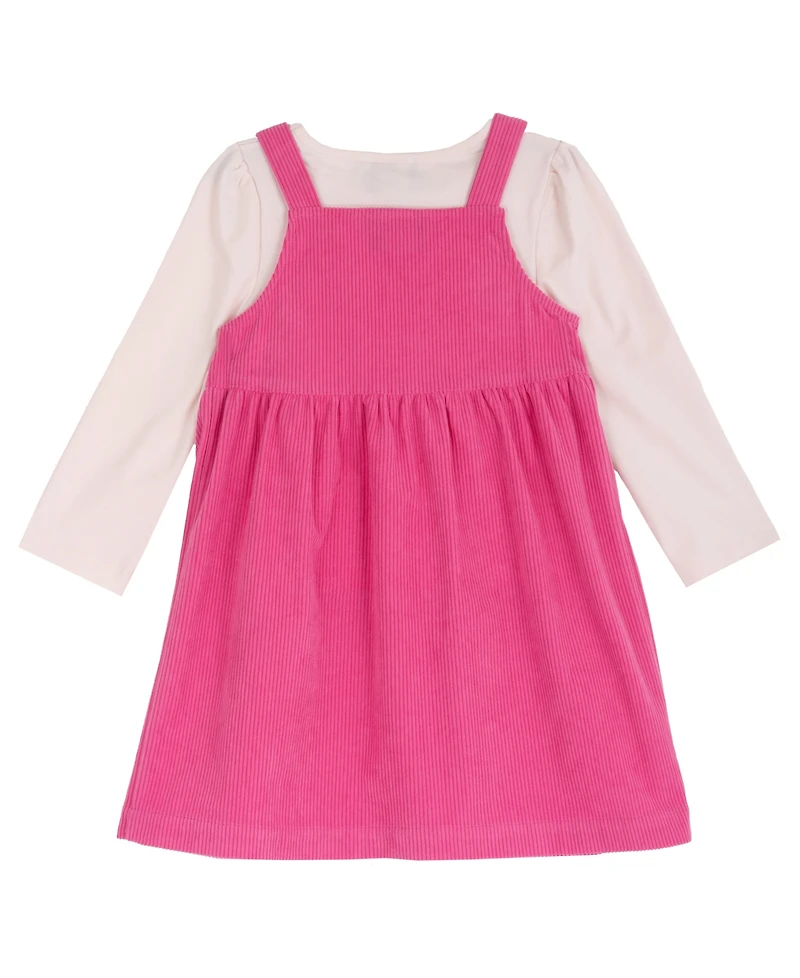 Rare Editions Girls' 2T-6X Blush Long-Sleeve T-Shirt and Fuchsia Corduroy Jumper, 2-Piece Set