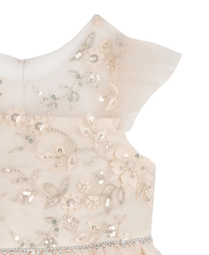 Rare Editions Girls' 2T-6X Sequin Floral Mesh Dress