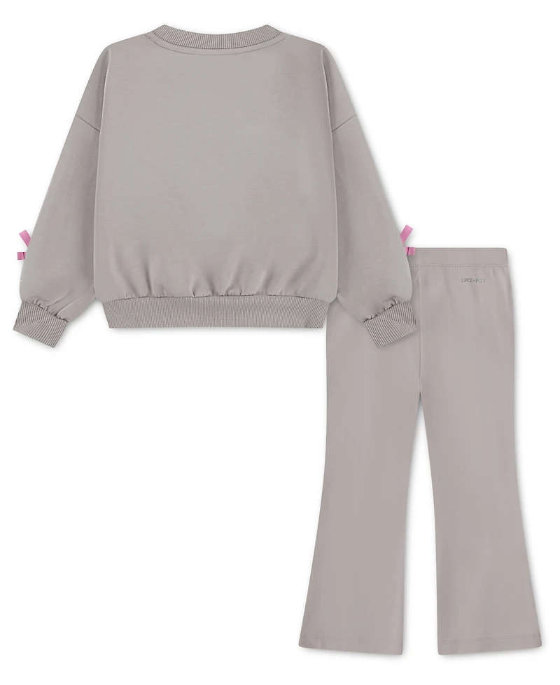 Nike Baby Girls' Juxta-Girl Bow Stripe Sweatshirt and Pants, 2-Piece Set