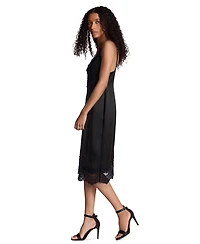 Kenneth Cole Women's Contrast Lace Trim Double Face V-Neck Midi Dress