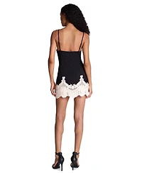 Kenneth Cole Women's Contrast Lace Trim Double Face V-Neck Mini Dress
