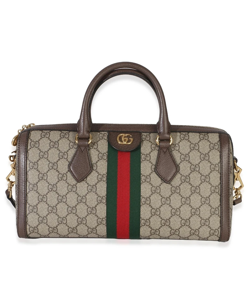 Pre-Owned Gucci Beige Gg Supreme Monogram Canvas Web Medium Ophidia Boston Bag