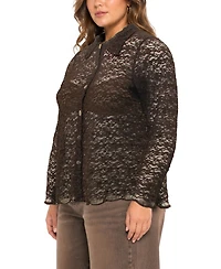 Coin 1804 Plus Floral Edge Lace Button-Front Shirt