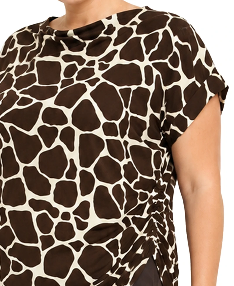 Coin 1804 Plus Giraffe Print Cowl Neck Top