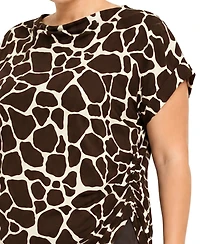 Coin 1804 Plus Giraffe Print Cowl Neck Top