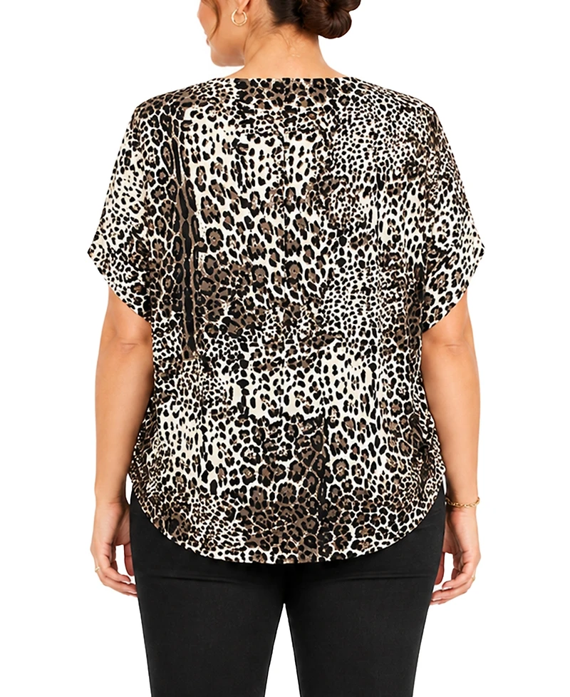 Coin 1804 Plus Leopard Print Boat Neck Top
