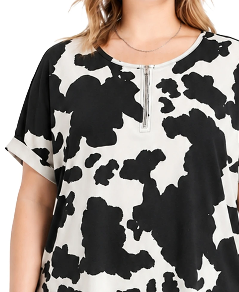 Coin 1804 Plus Cow Print Short-Sleeve Top