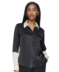Dkny Women's Color Blocked Long-Sleeve Blouse