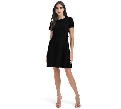 Calvin Klein Women's Petite Crewneck Fit & Flare Short-Sleeve Dress