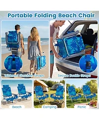 Gymax 2 Pieces Beach Chair 5-Position Outdoor Reclining Chairs w/ Head Pillow and Storage Bag