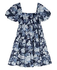 Rare Editions Girls' 7-16 Printed Floral Jacquard Chiffon Smocked Babydoll Dress