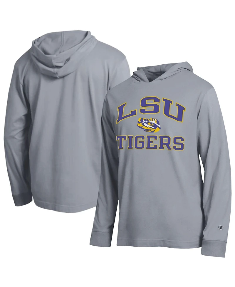 Champion Men's Heather Gray Lsu Tigers High Motor All-Star Long Sleeve Hooded T-Shirt