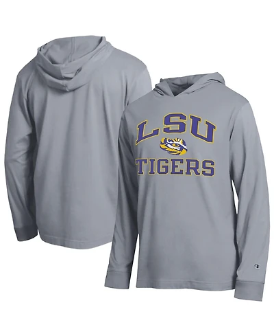 Champion Men's Heather Gray Lsu Tigers High Motor All-Star Long Sleeve Hooded T-Shirt