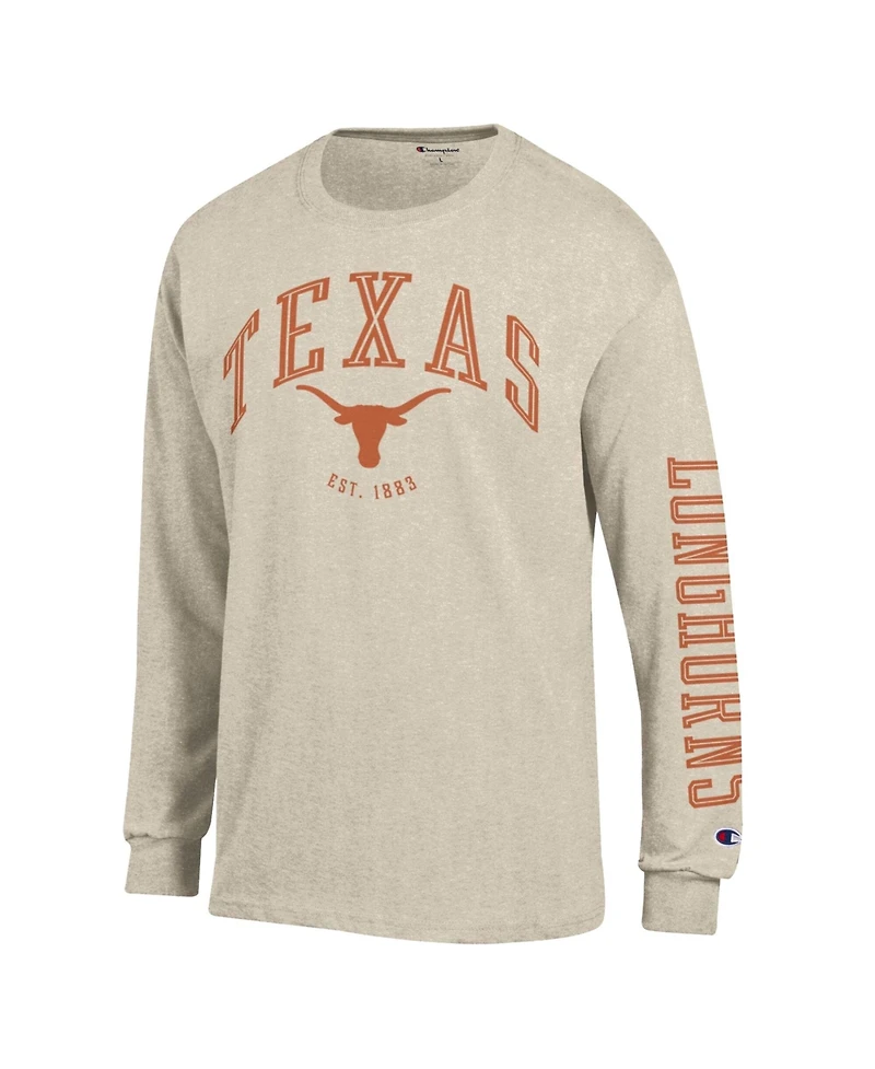 Champion Men's Heather Oatmeal Texas Longhorns Neutral Arch Long-Sleeve T-Shirt