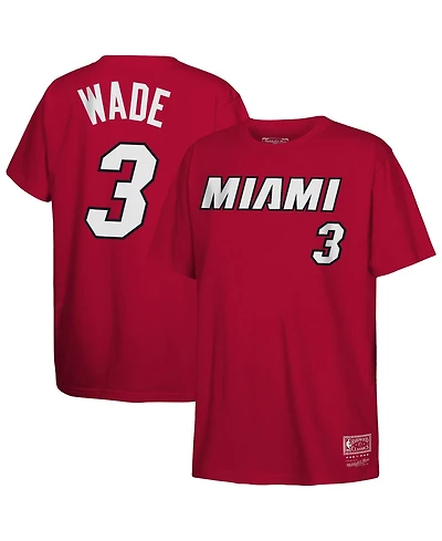 Mitchell & Ness Big Boys and Girls Dwyane Wade Red Miami Heat Hardwood Classics Name Number T-Shirt