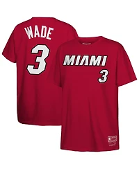 Mitchell & Ness Big Boys and Girls Dwyane Wade Red Miami Heat Hardwood Classics Name Number T-Shirt