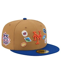 New Era Men's Tan York Mets Fruit Sticker 59FIFTY Fitted Hat