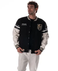 The Wild Collective Men's and Women's Black Vegas Golden Knights Drop Shoulder Full-Snap Varsity Jacket