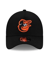 New Era Men's Black Baltimore Orioles Side Script 9FORTY A-Frame Trucker Adjustable Hat