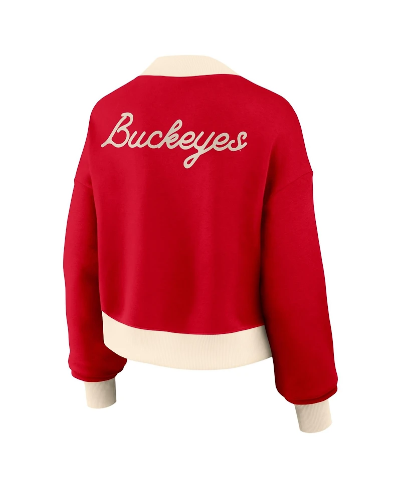 Nike Women's Scarlet Ohio State Buckeyes Oversized Academic Cropped Full-Zip Bomber Jacket