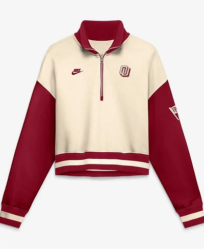 Nike Women's Natural, Crimson Oklahoma Sooners Oversized Legacy Color Block Cropped Quarter-Zip Pullover