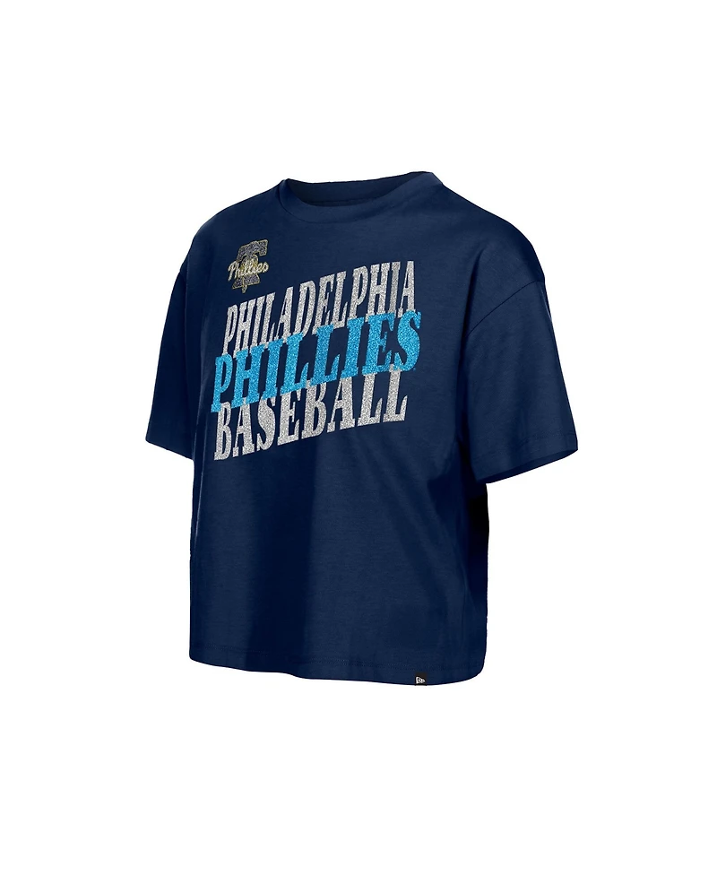 New Era Women's Navy Philadelphia Phillies City Connect Glitter Gel Cropped T-Shirt