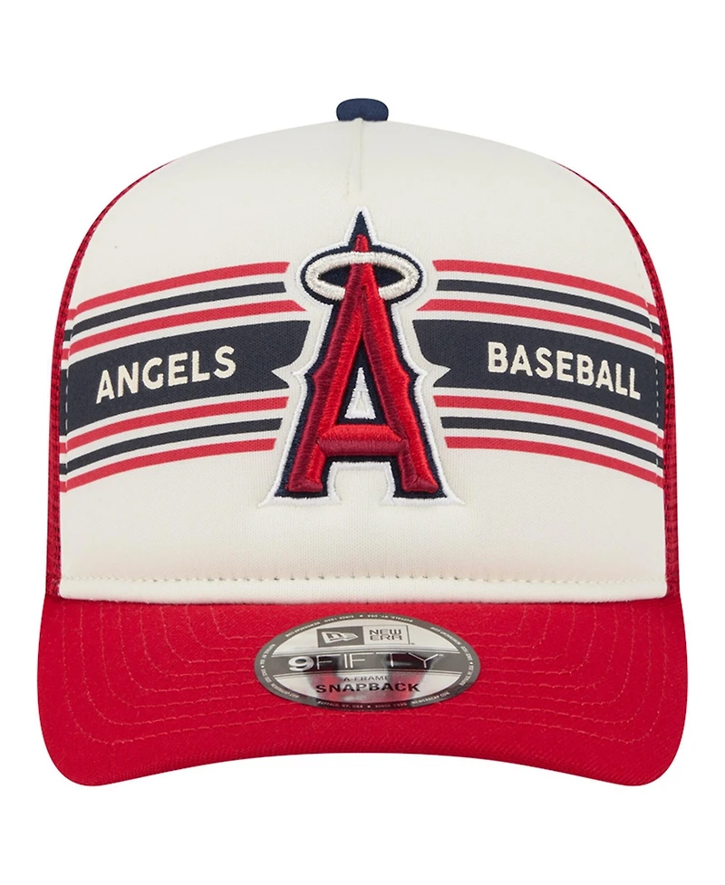 New Era Men's Cream, Red Los Angeles Angels Banner A-Frame 9FIFTY Trucker Snapback Hat